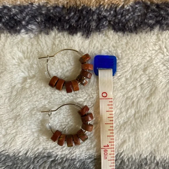 Handmade Picasso Jasper Beaded Hoop Earrings - Picture 4 of 8